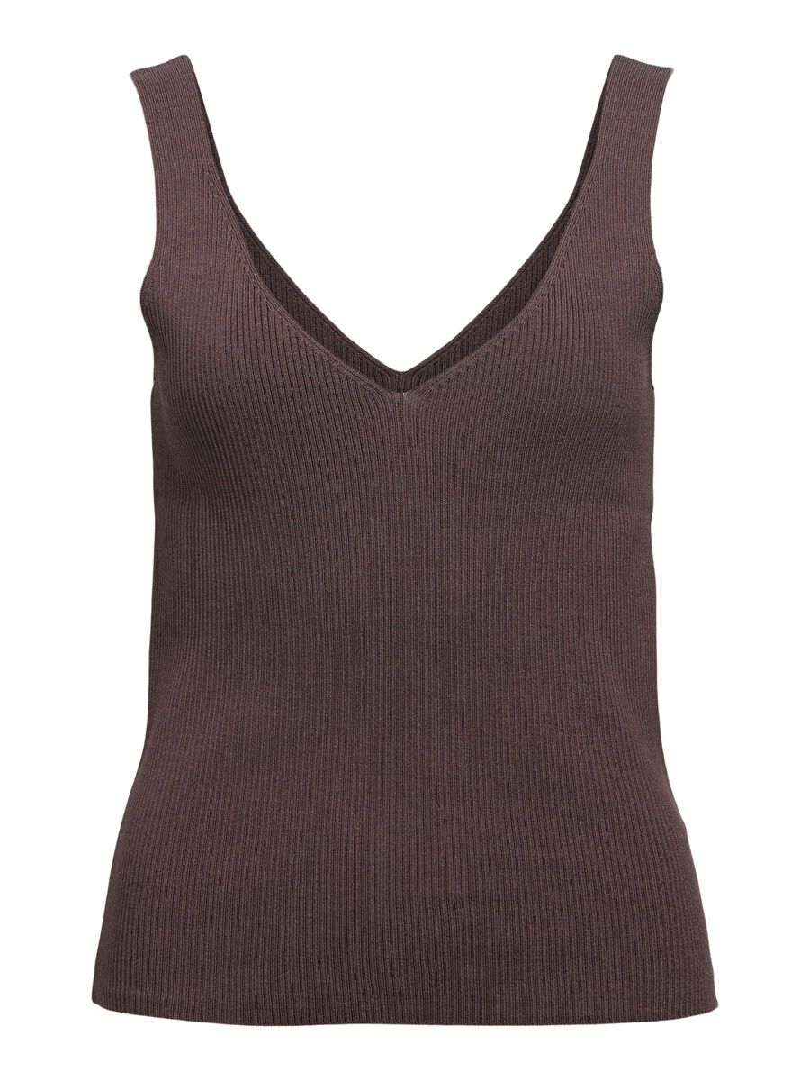 Object Geribbeld V-hals Tanktop - Seal Brown
