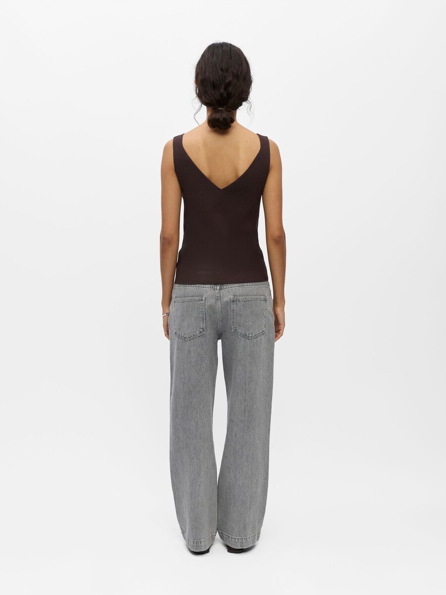 Object Geribbeld V-hals Tanktop - Seal Brown