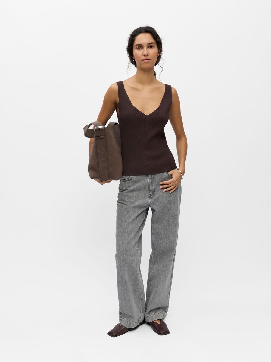 Object Geribbeld V-hals Tanktop - Seal Brown