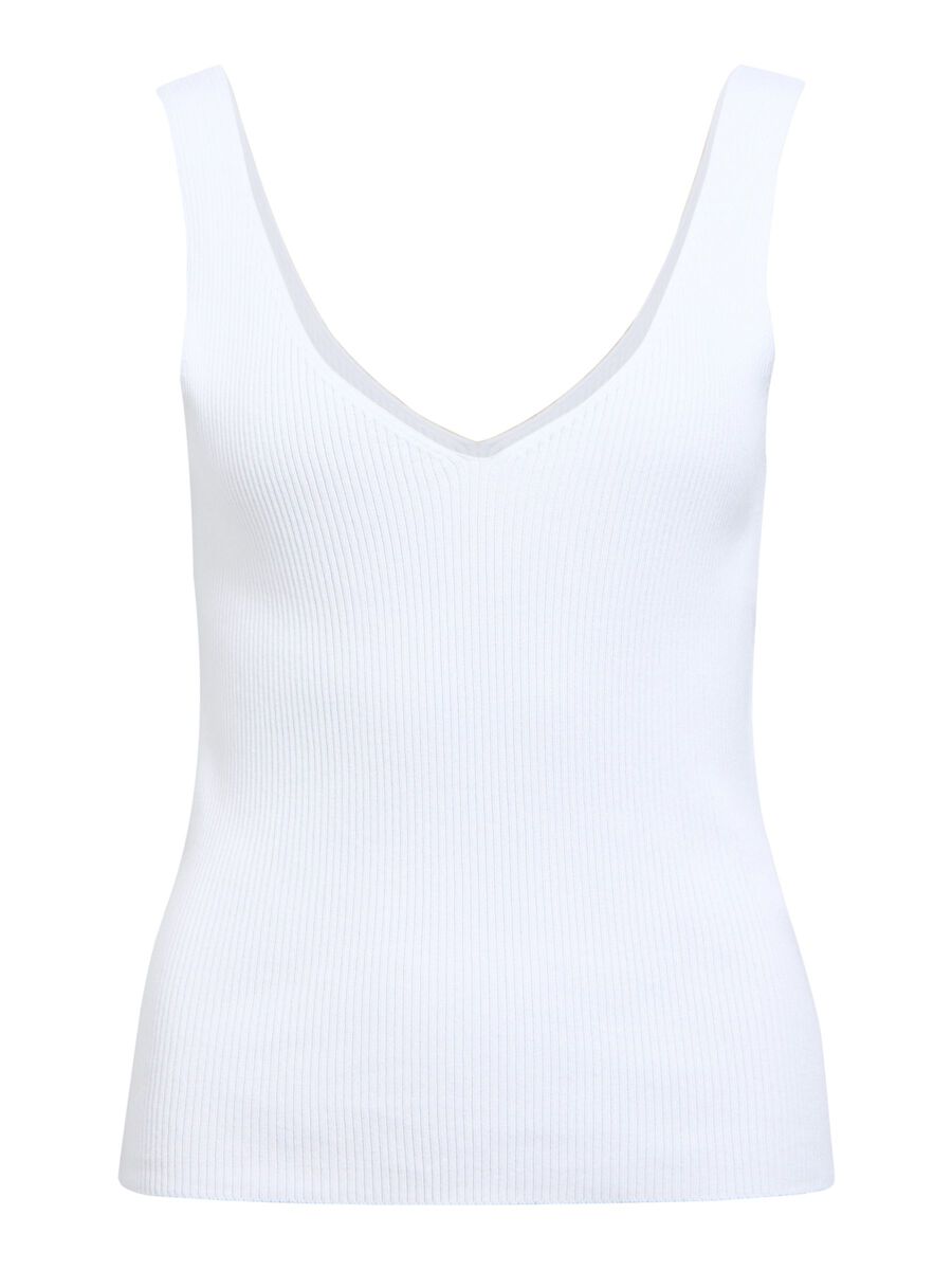 Object Geribbeld V-hals Tanktop - White