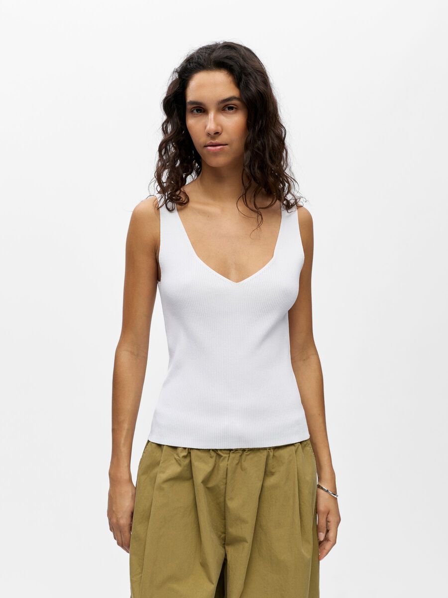 Object Geribbeld V-hals Tanktop - White