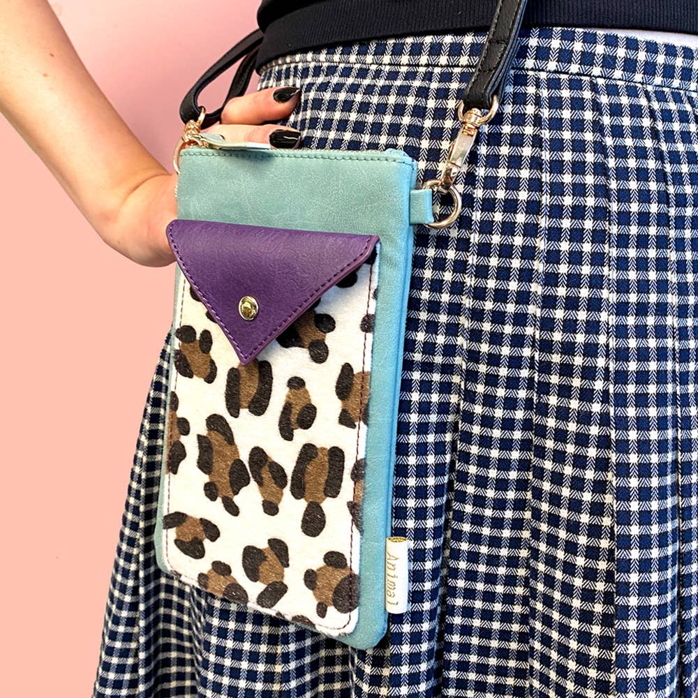 Telefoonportemonnee Dierenprint Mint/Paars