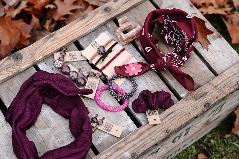 Scrunchie met lint Padded Burgundy