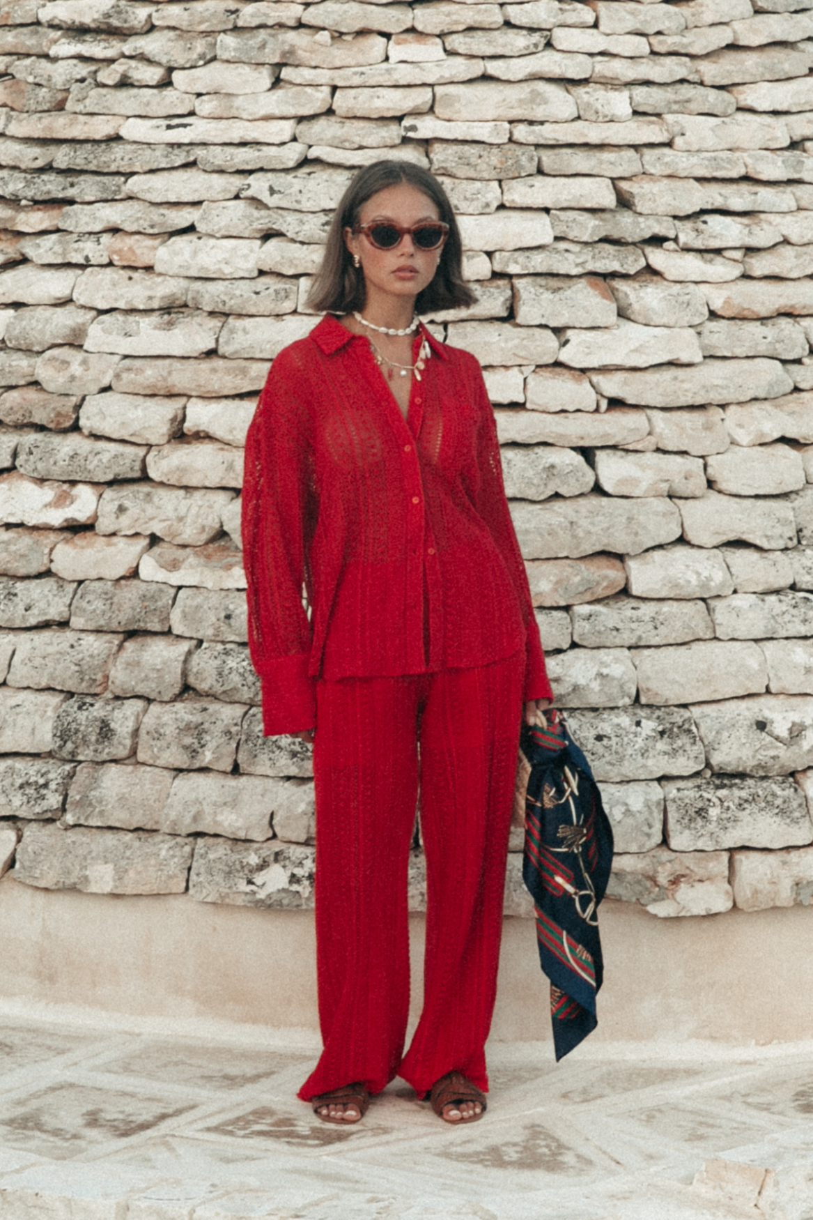 Melody Crochet Straight Pants - Poppy Red