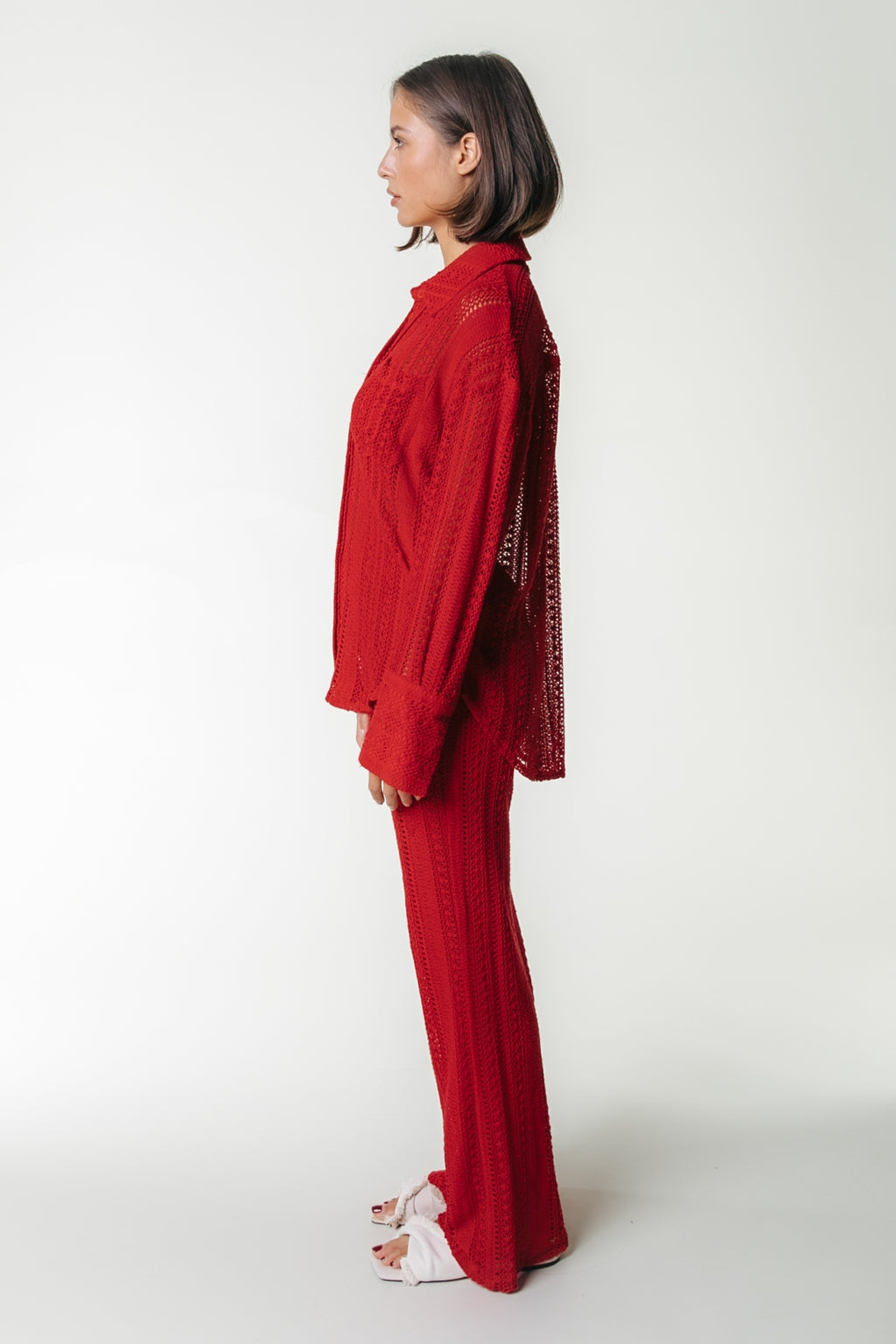 Melody Crochet Straight Pants - Poppy Red