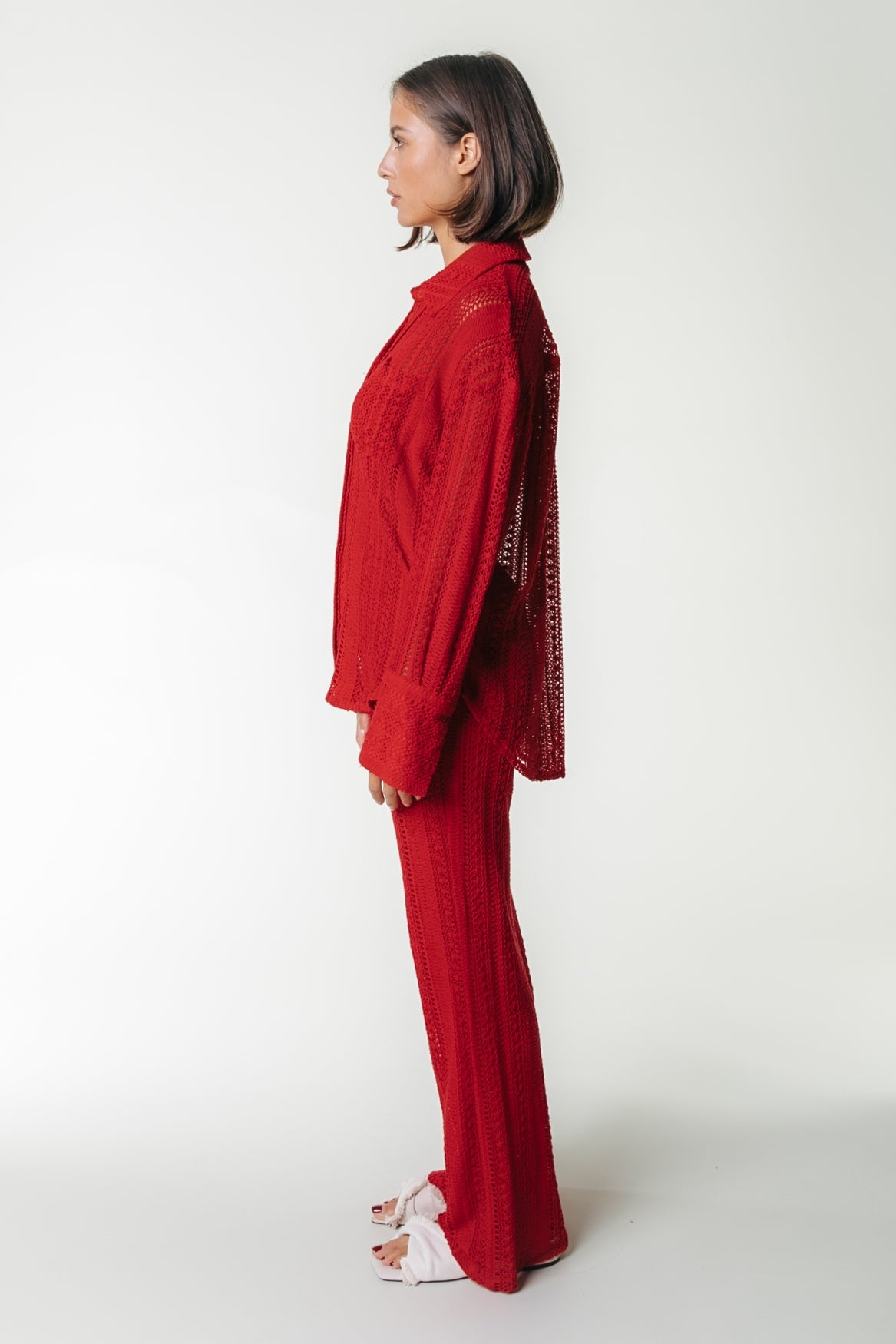 Melody Crochet Straight Pants - Poppy Red