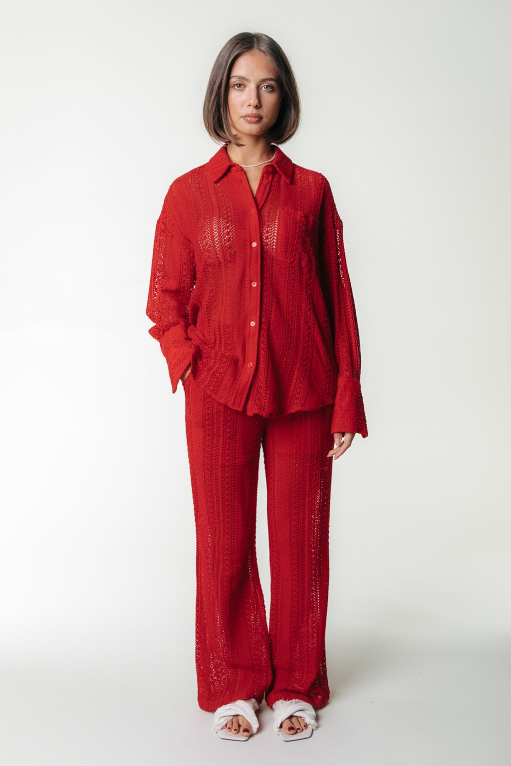 Melody Crochet Straight Pants - Poppy Red