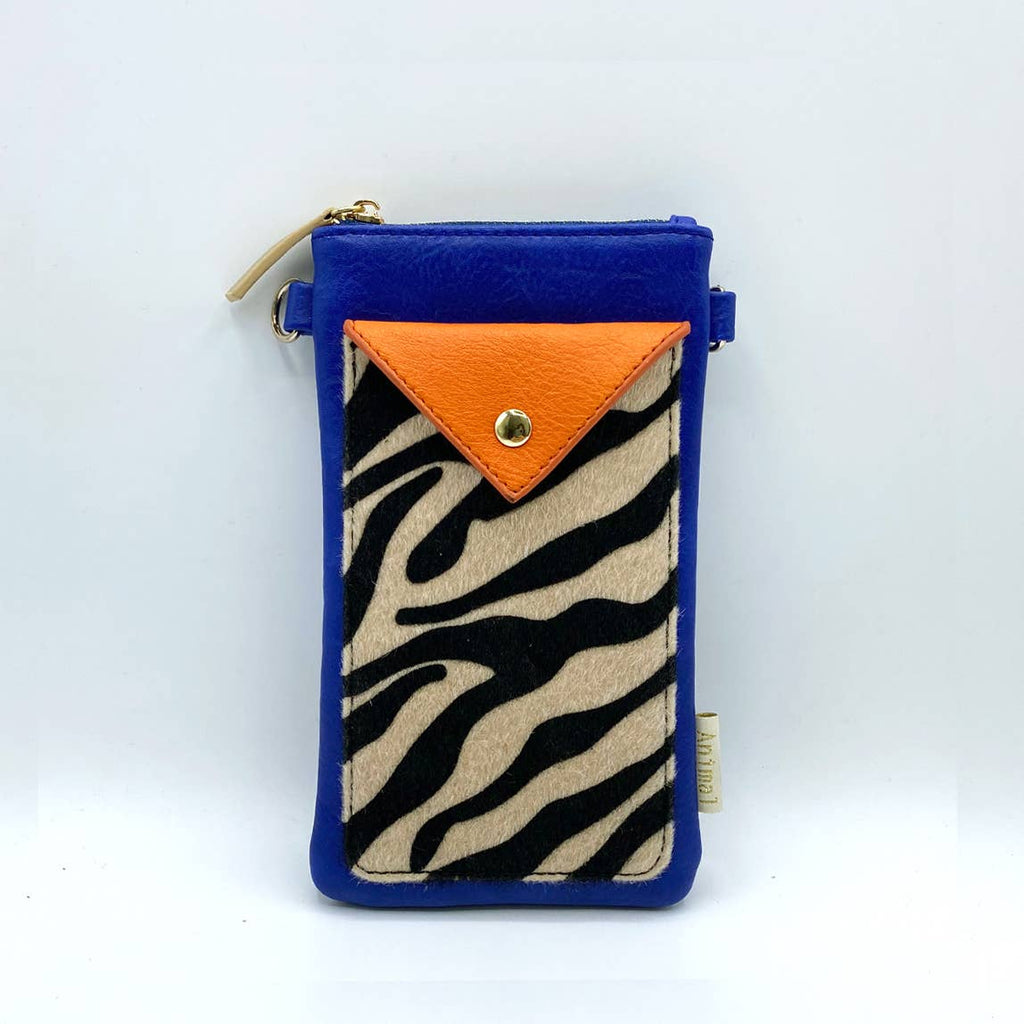 Telefoonportemonnee Dierenprint Blauw/Oranje