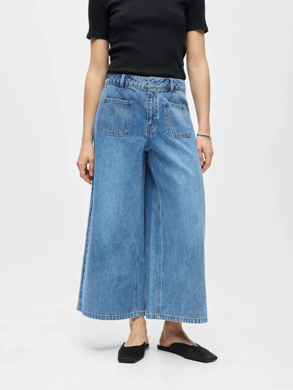 Object Culotte Pants - Medium Blue Denim