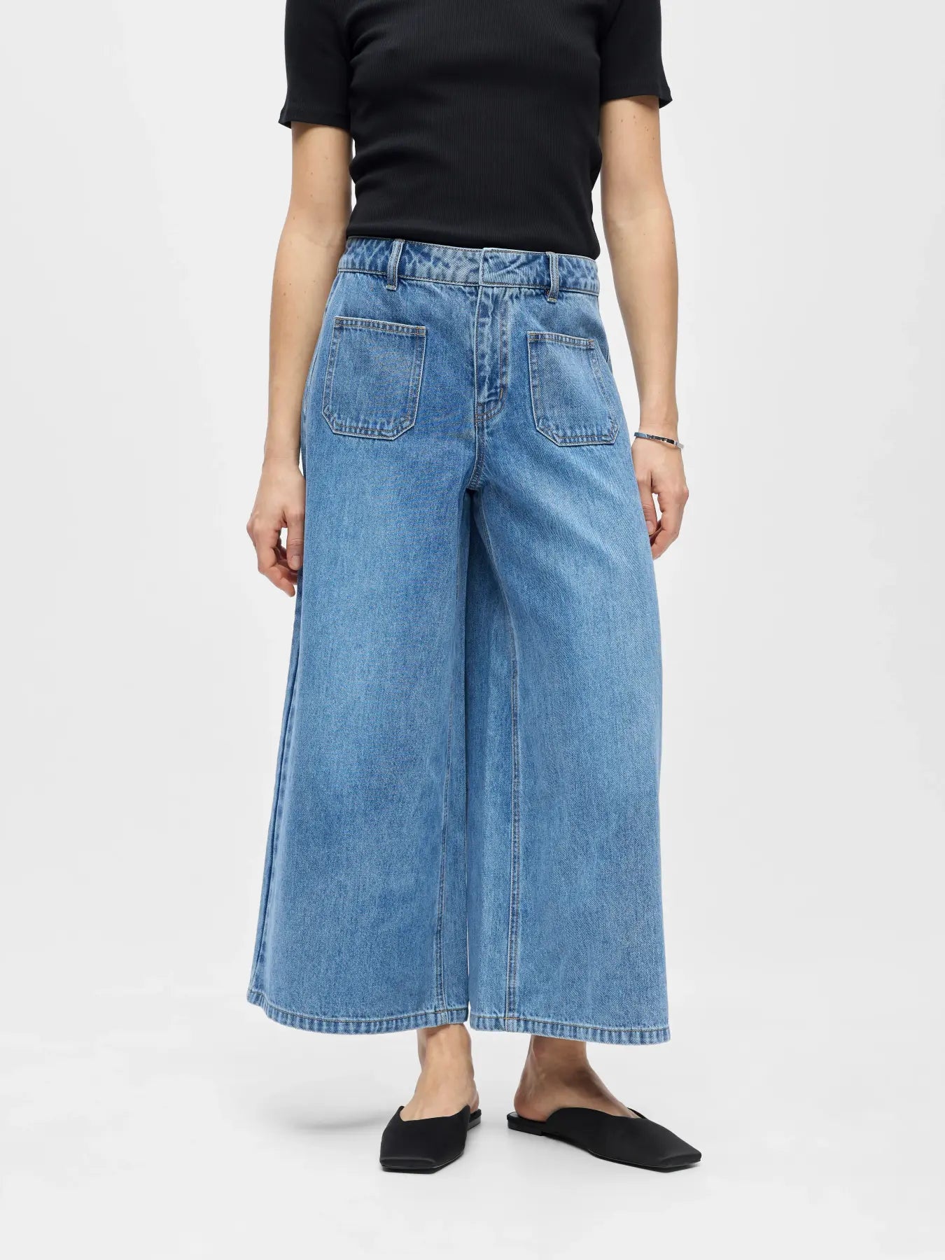 Object Culotte Pants - Medium Blue Denim