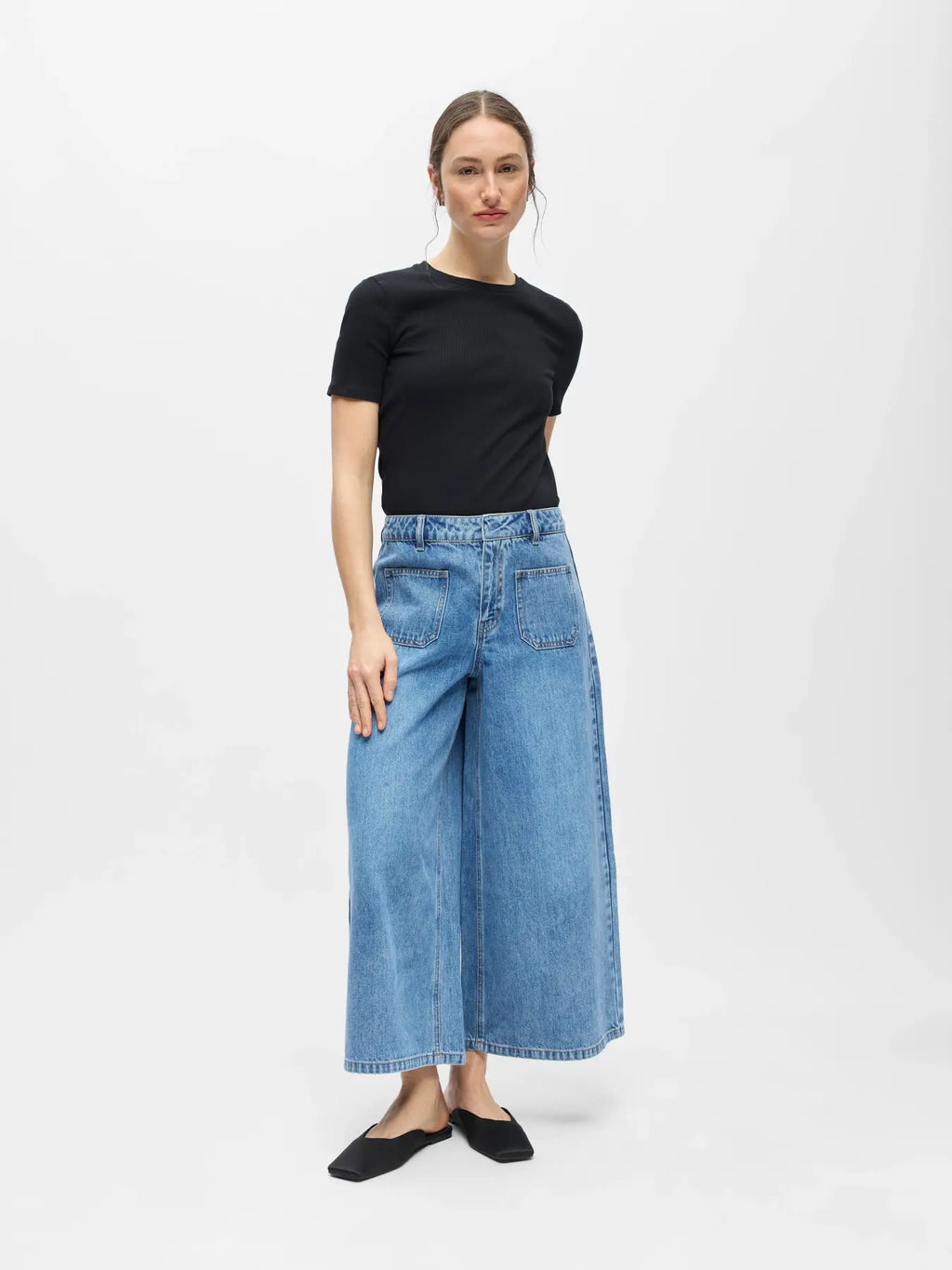 Object Culotte Pants - Medium Blue Denim