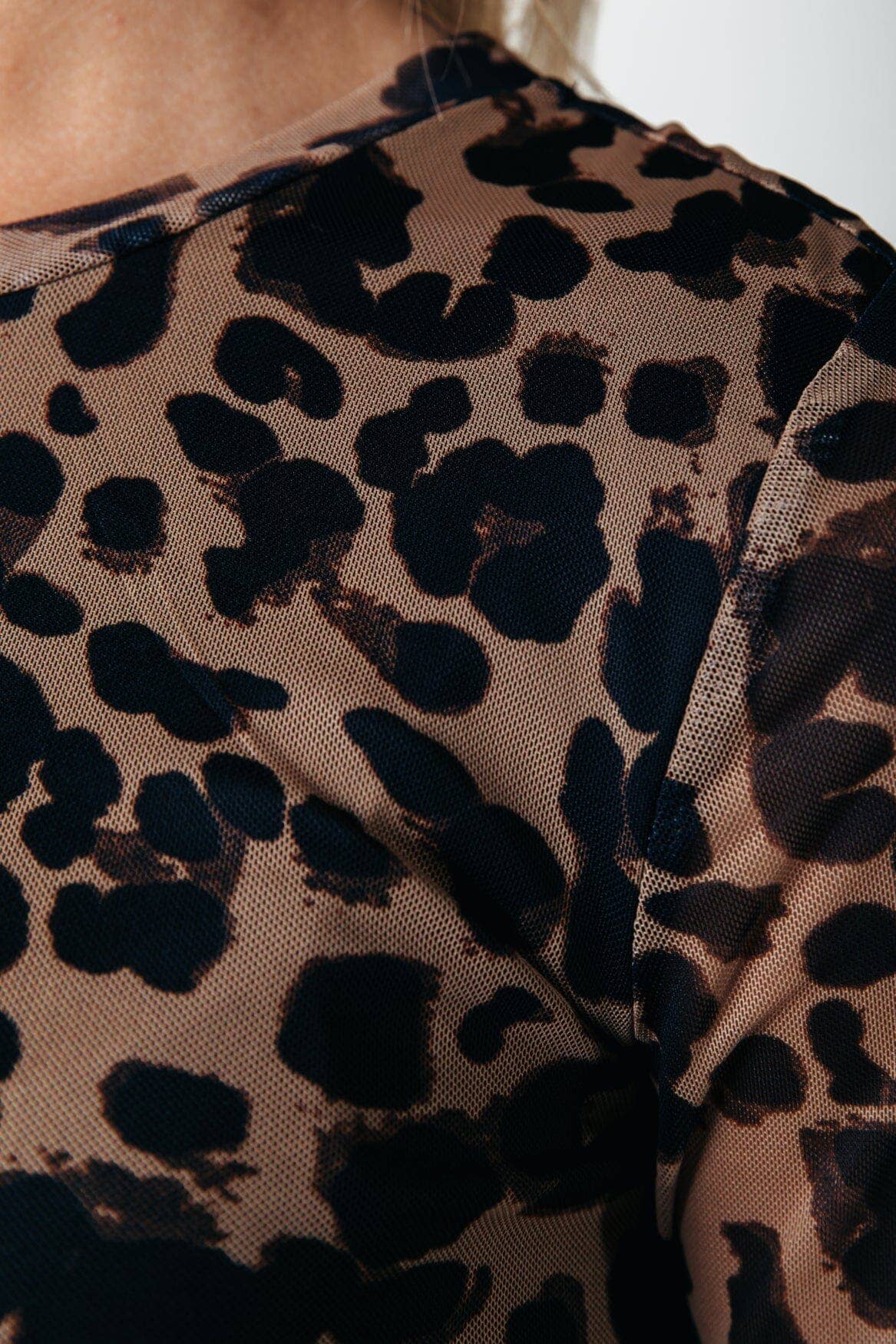 Maude Luipaard Mesh Jurk - Beige