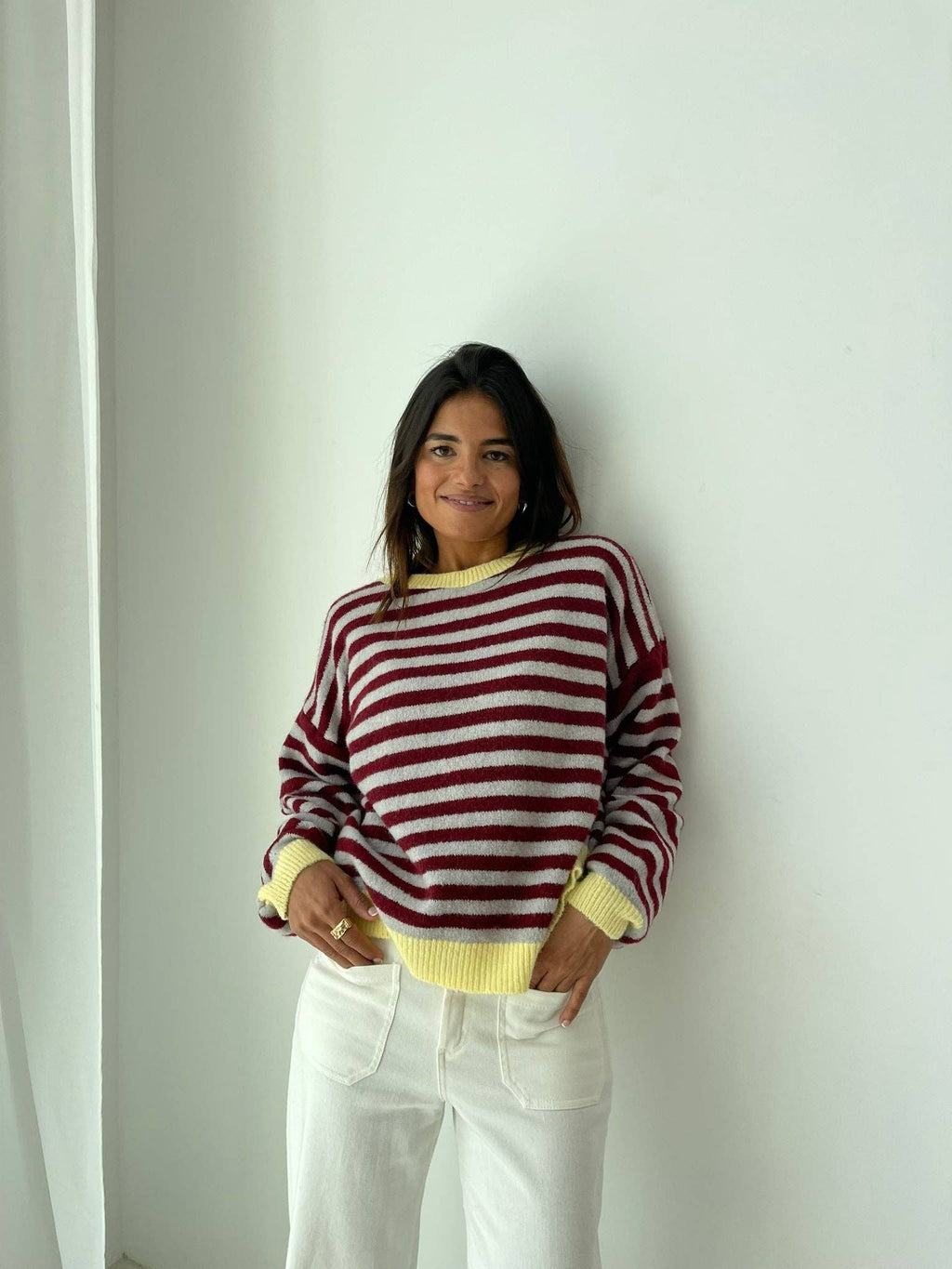 Jersey Pia Bourgondië en Grijs