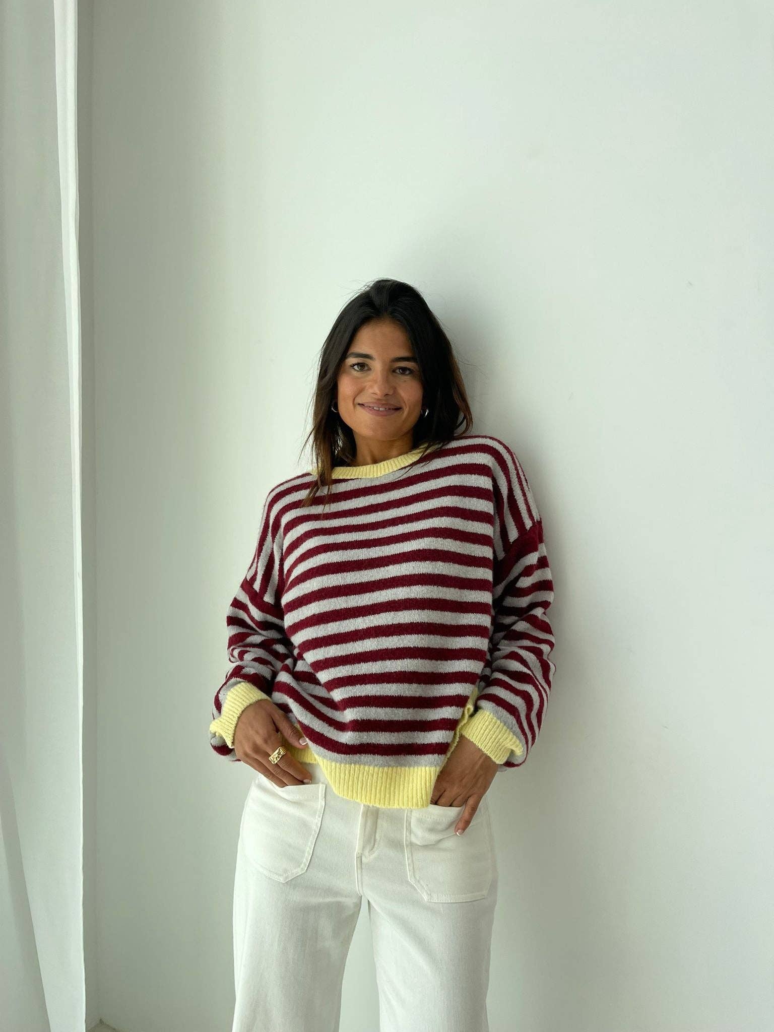 Jersey Pia Bourgondië en Grijs