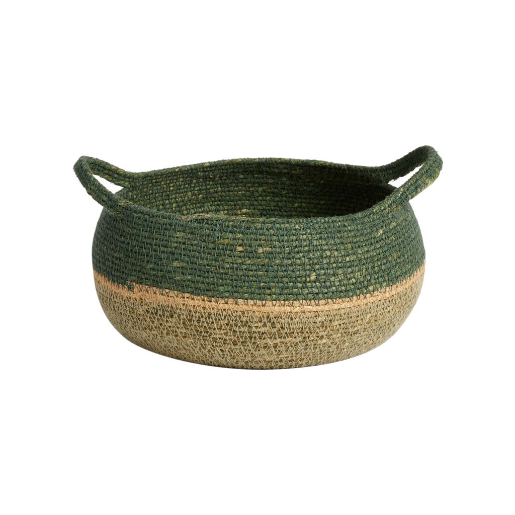 Mand van gevlochten zeegras - Blauwgroen