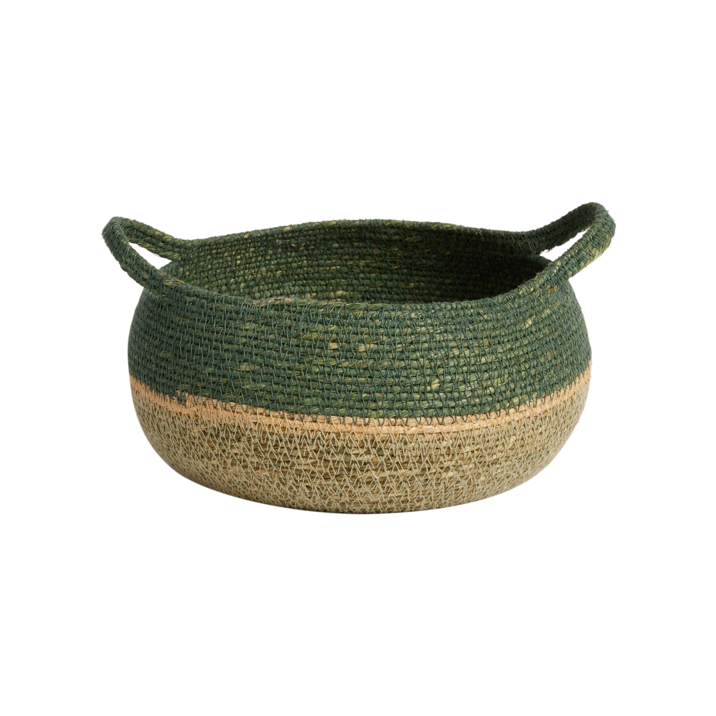 Mand van gevlochten zeegras - Blauwgroen