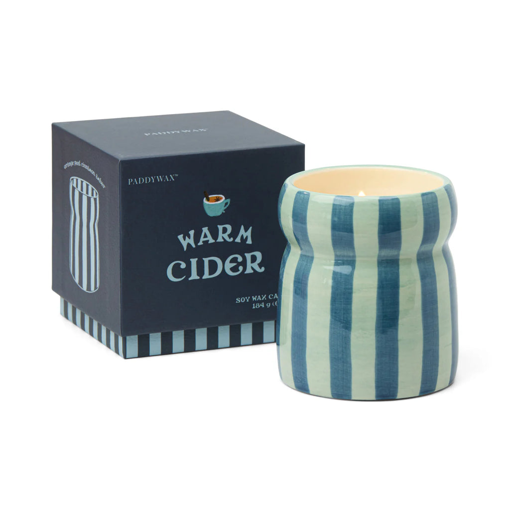 Blue/Navy Striped Ceramic Candle