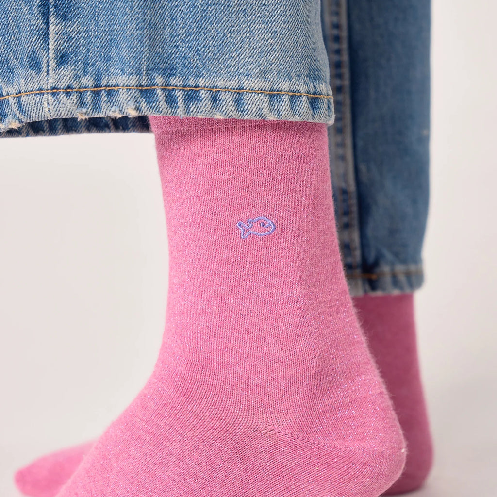 Billybelt Effen Glittersokken Van Gekamd Katoen - Roze