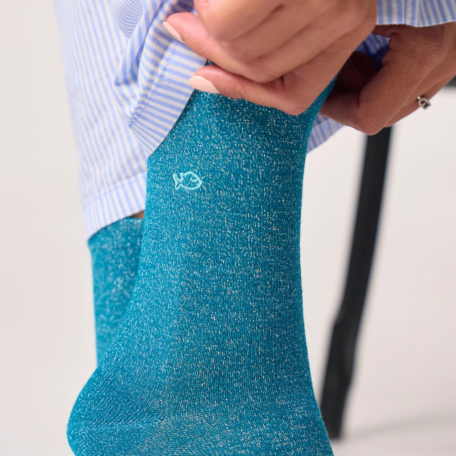 Billybelt Effen Glittersokken Van Gekamd Katoen - Eendblauw