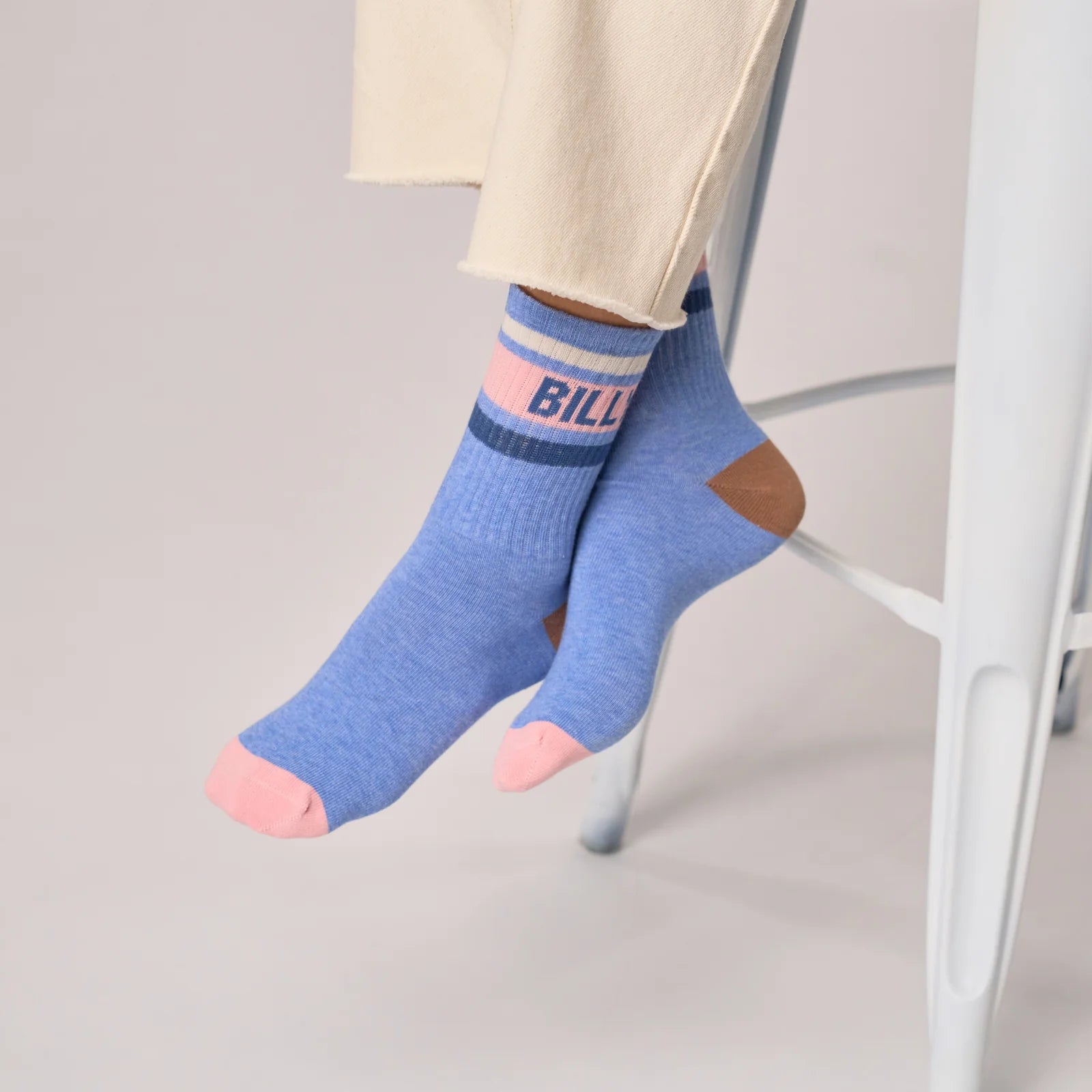Billybelt Tennisokken - Blauw, Roze En Wit Gestreept