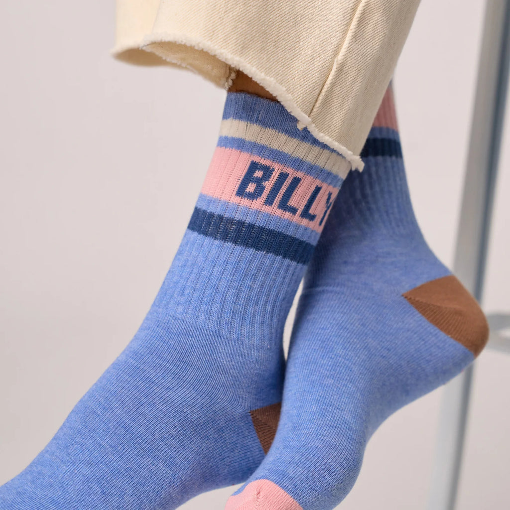 Billybelt Tennisokken - Blauw, Roze En Wit Gestreept