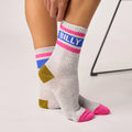 Billybelt Tennisokken - Grijs, Blauw En Roze Gestreept