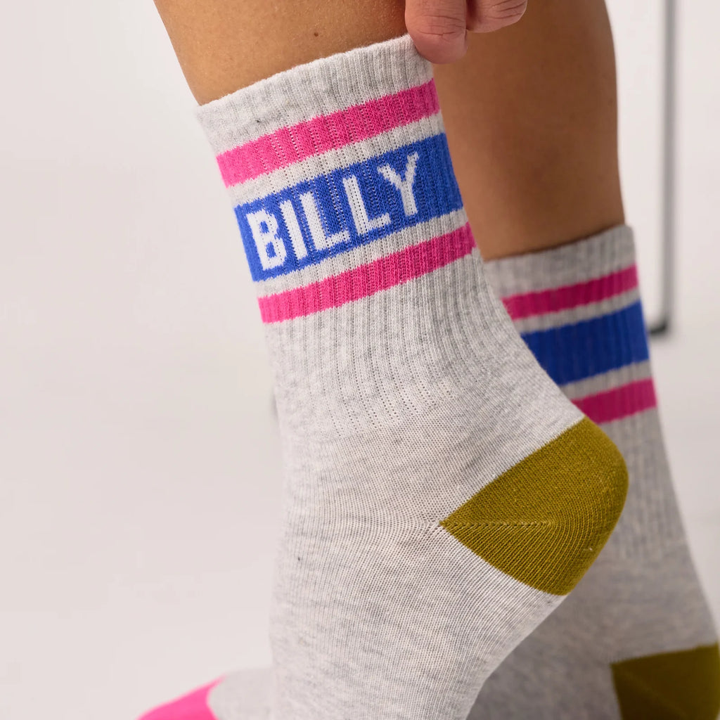 Billybelt Tennisokken - Grijs, Blauw En Roze Gestreept