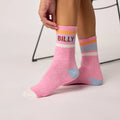 Billybelt Tennisokken - Roze, Blauw En Oranje Gestreept