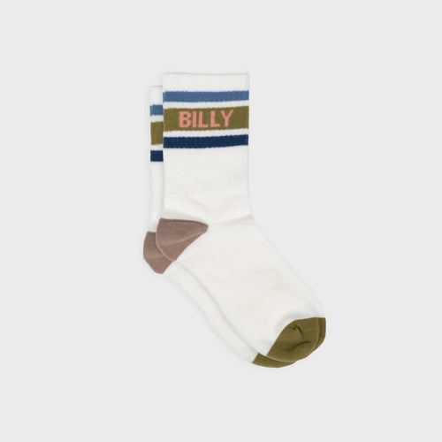 Billybelt Tennisokken - Wit, kaki En Blauw Gestreept