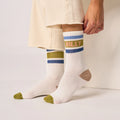 Billybelt Tennisokken - Wit, kaki En Blauw Gestreept