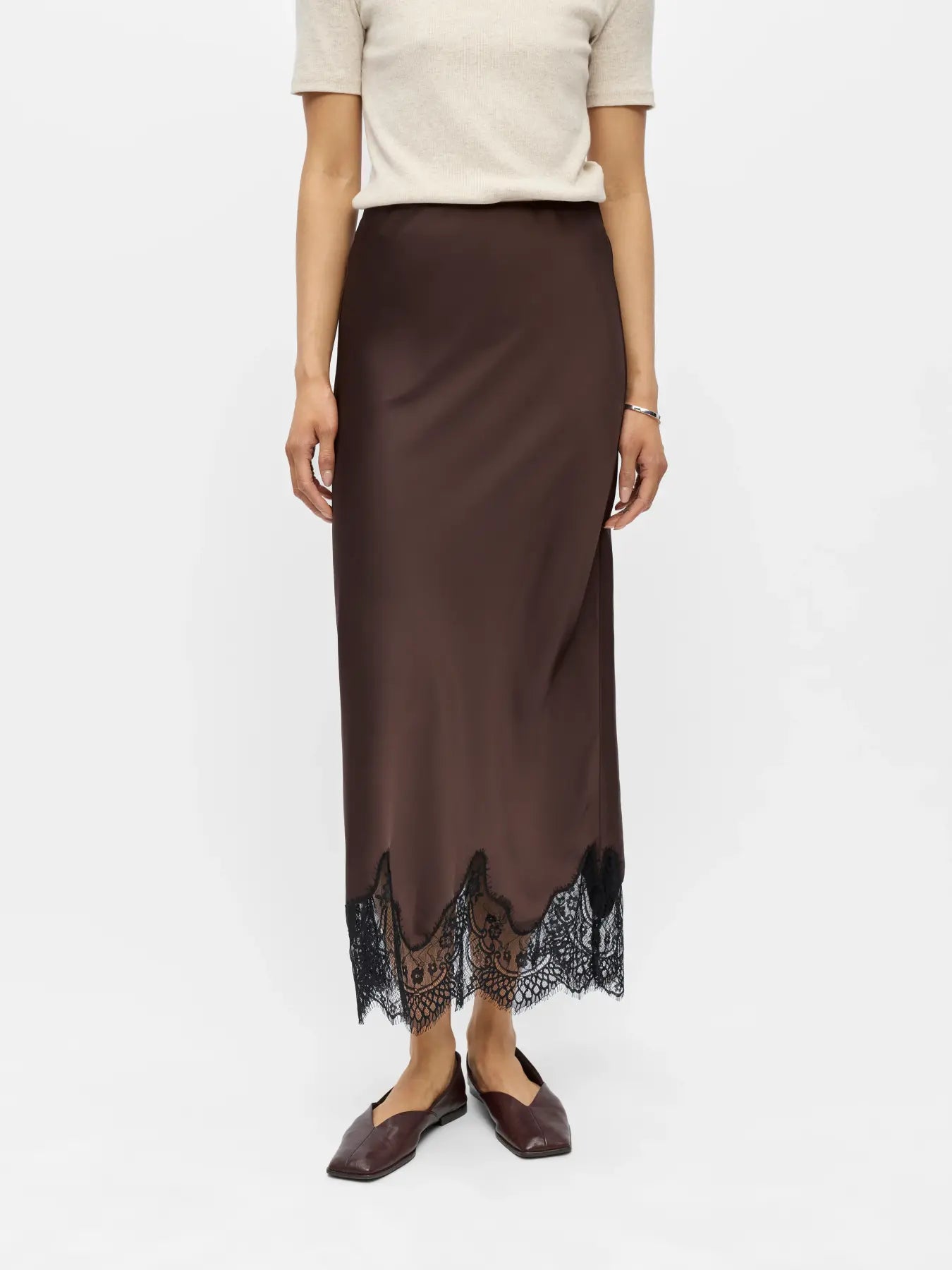Object Long Skirt - Seal Brown Black Lace