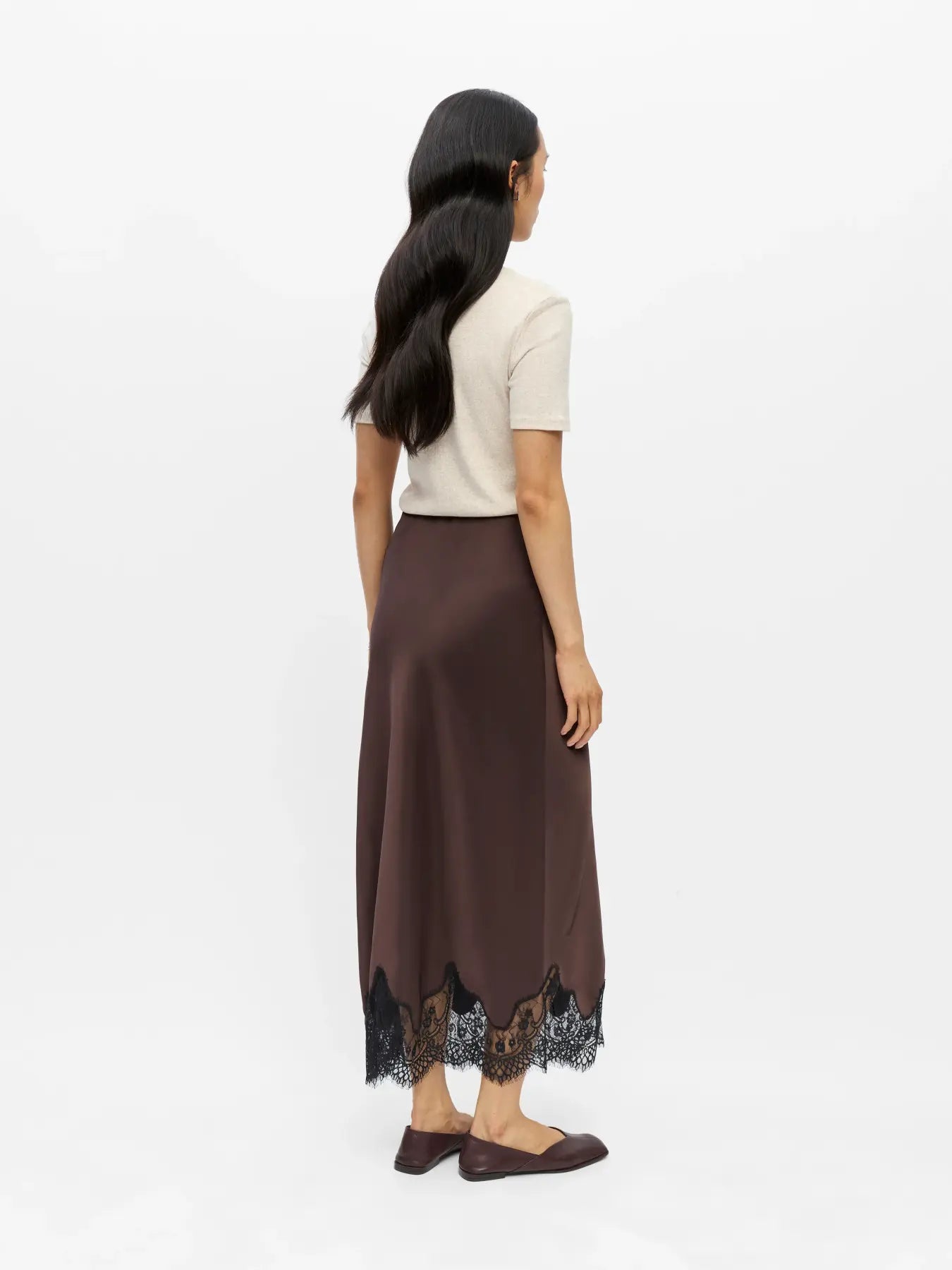 Object Long Skirt - Seal Brown Black Lace