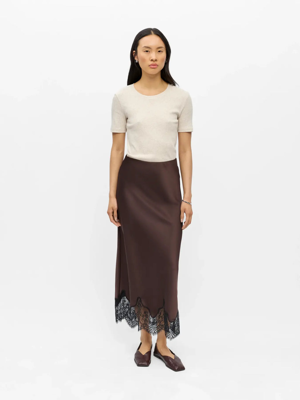 Object Long Skirt - Seal Brown Black Lace