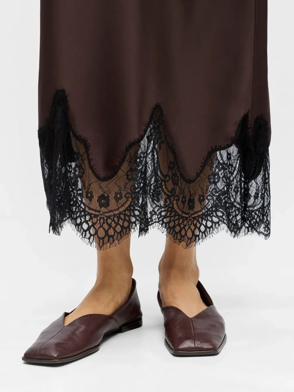 Object Long Skirt - Seal Brown Black Lace