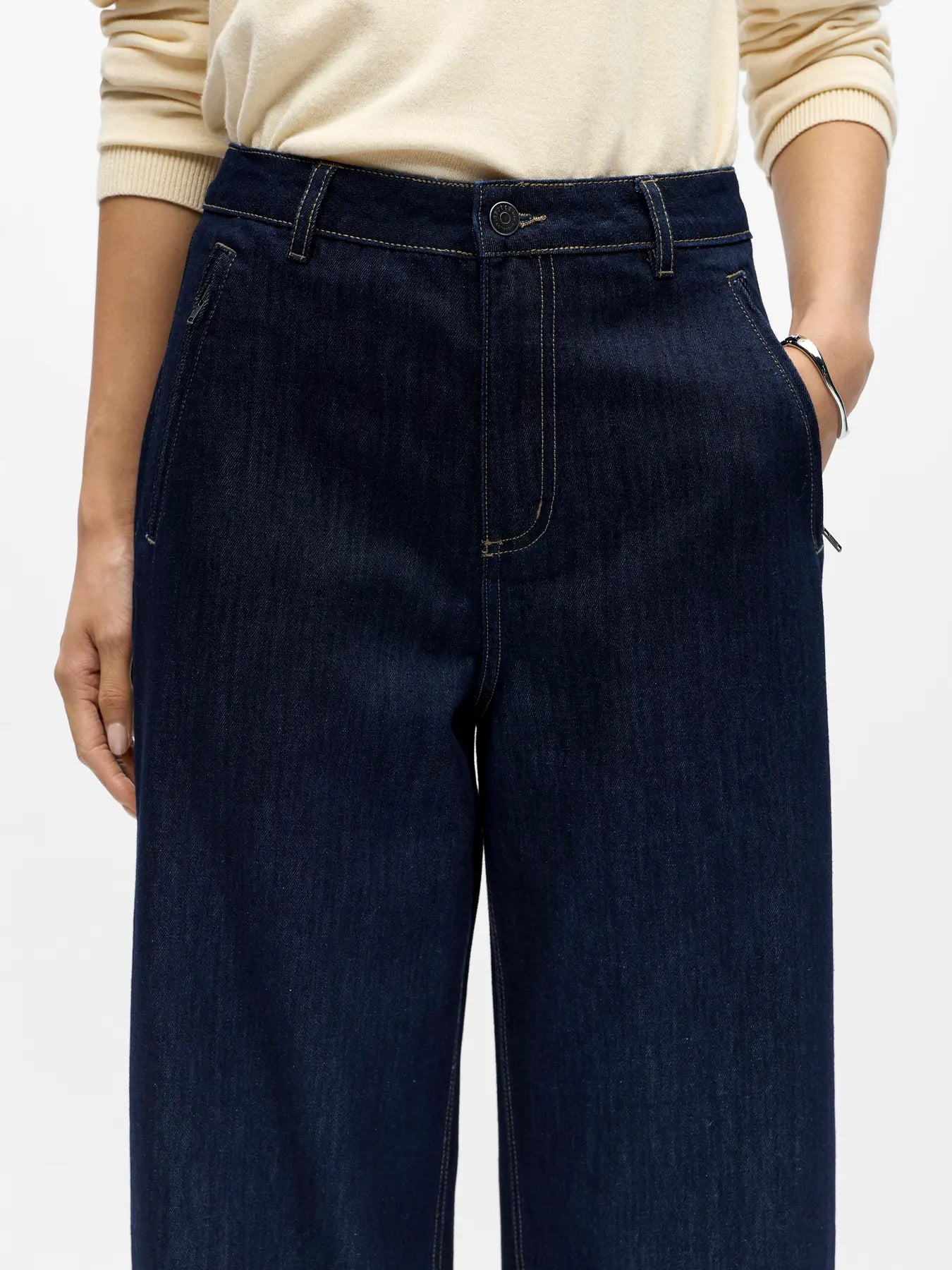 Object Mid Waist Jeans- Dark Blue Denim