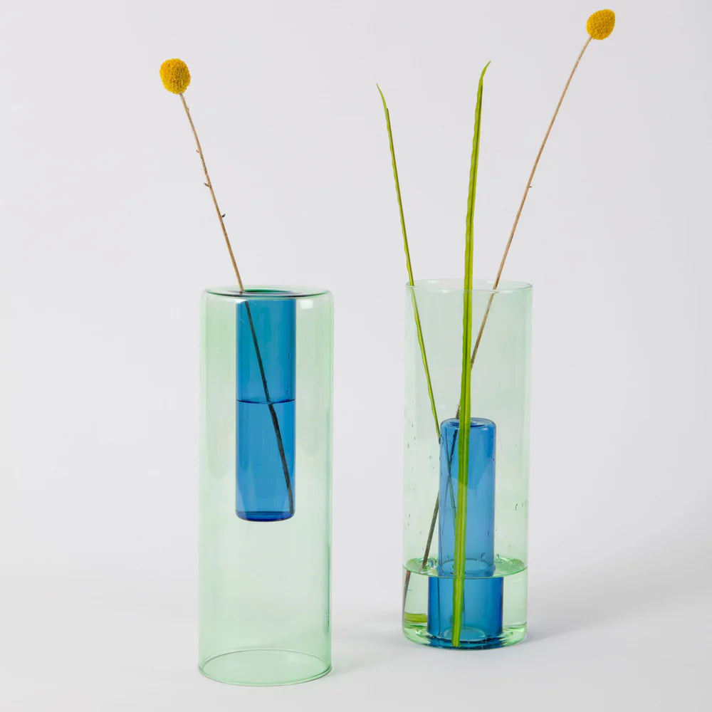 Reversible Glass Vase - Large - Green/Blue