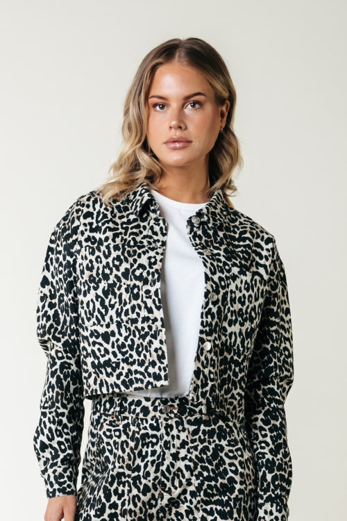 Olle Leopard Cropped Denim Blouse
