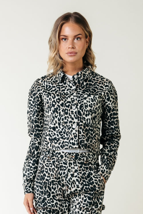 Olle Leopard Cropped Denim Blouse