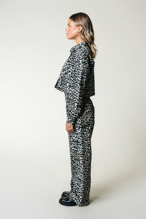 Olle Leopard Cropped Denim Blouse