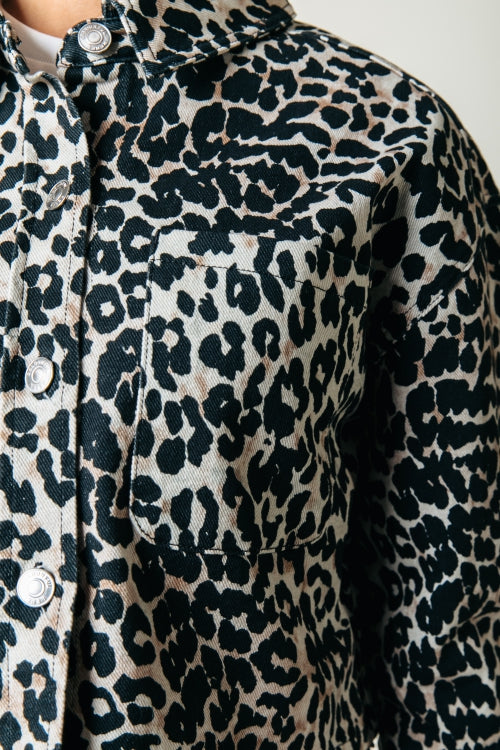 Olle Leopard Cropped Denim Blouse