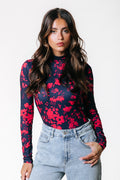 Neyo Scattered Flower Peached Turtleneck Top