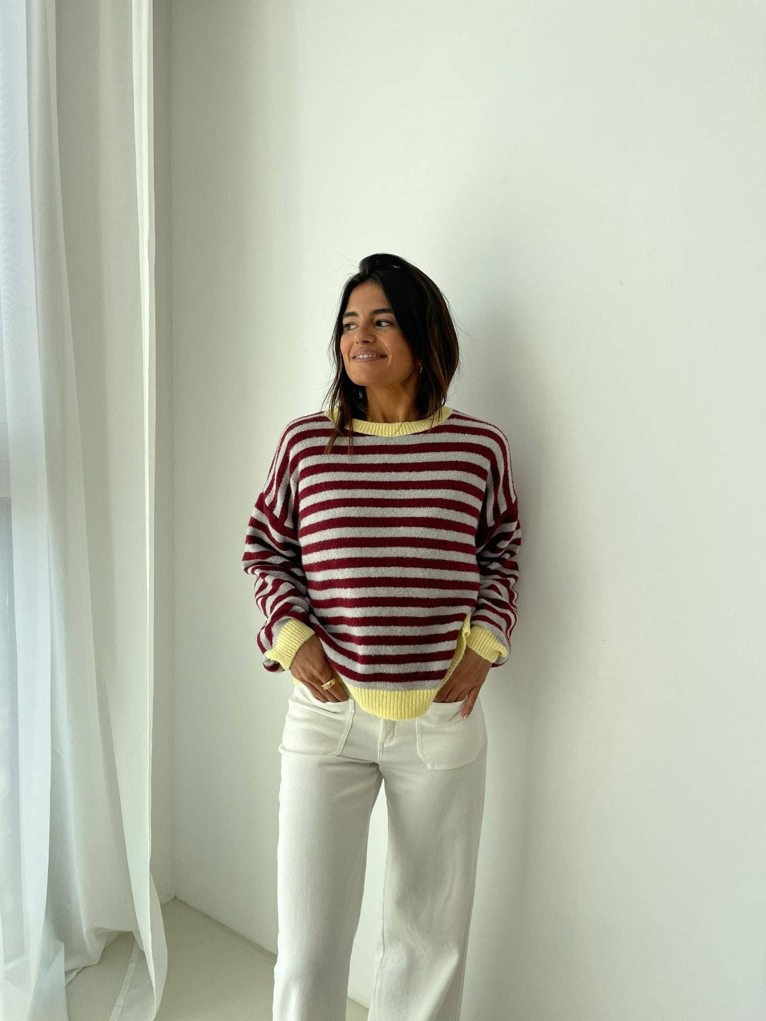 Jersey Pia Bourgondië en Grijs