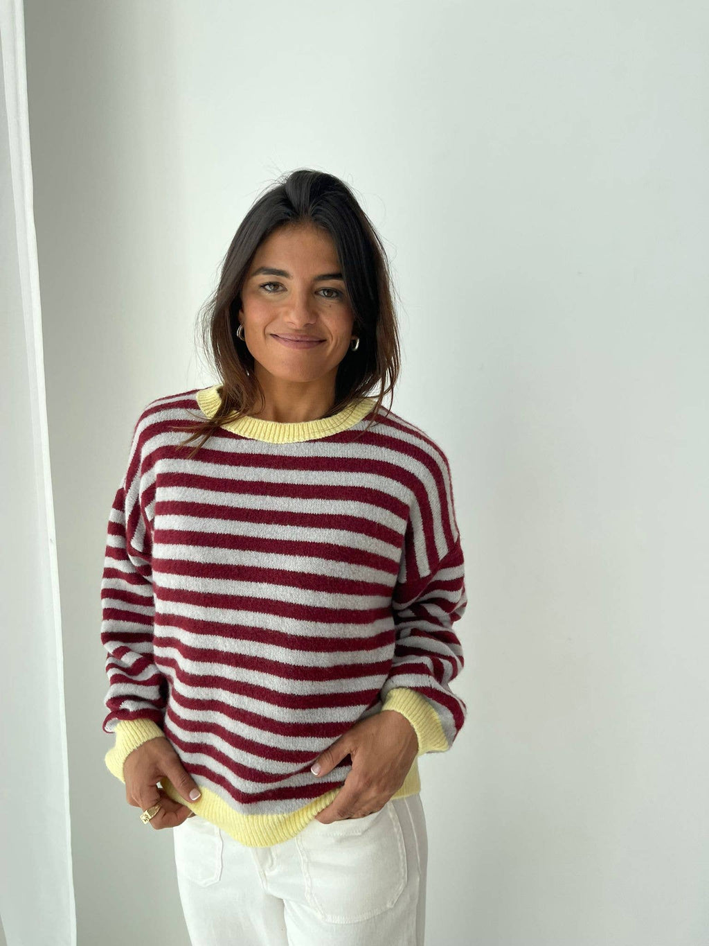 Jersey Pia Bourgondië en Grijs