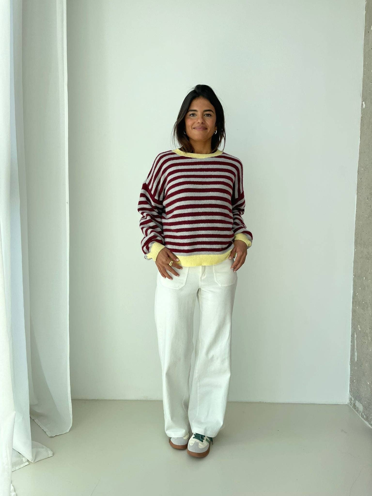 Jersey Pia Bourgondië en Grijs