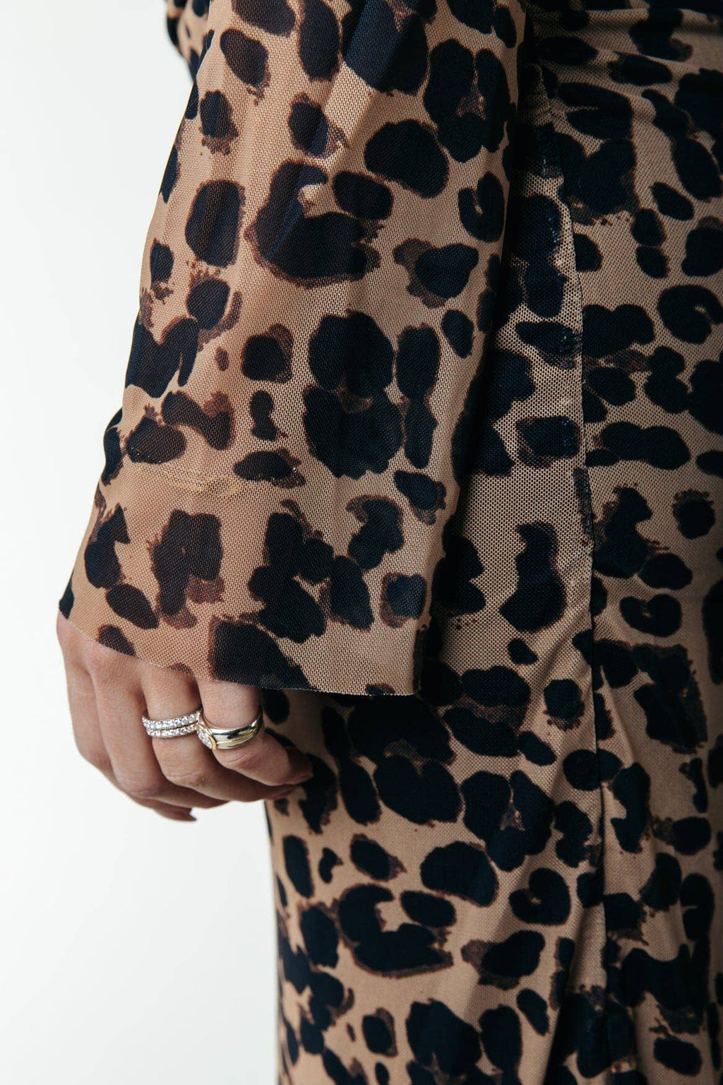 Maude Luipaard Mesh Jurk - Beige