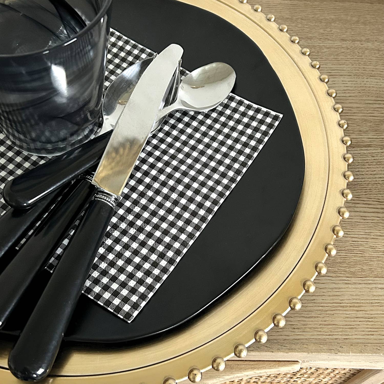 Papieren Servetten - Zwart Ruitpatroon