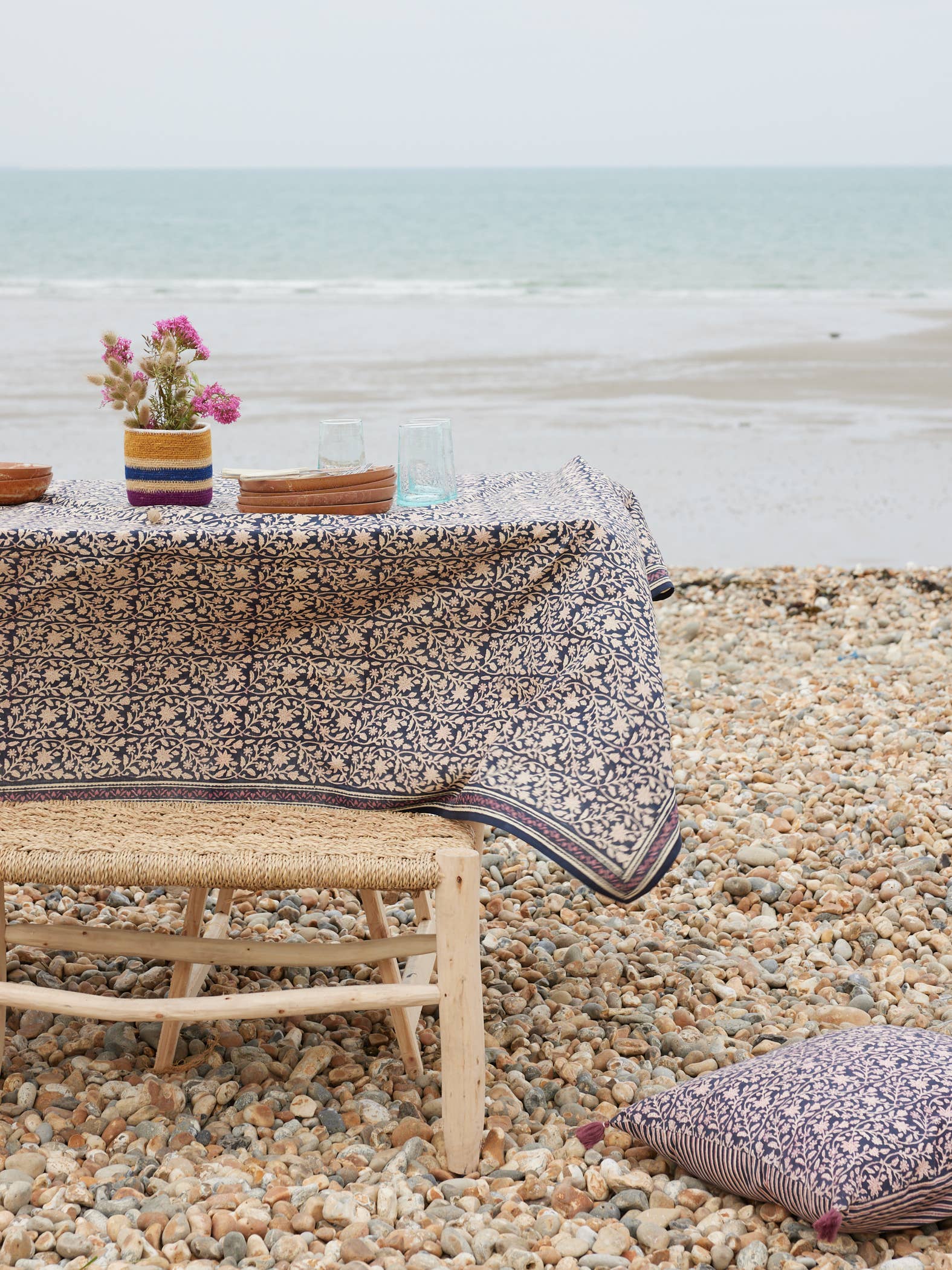 Indiase tafelkleed met bloemenprint Goa Indigo