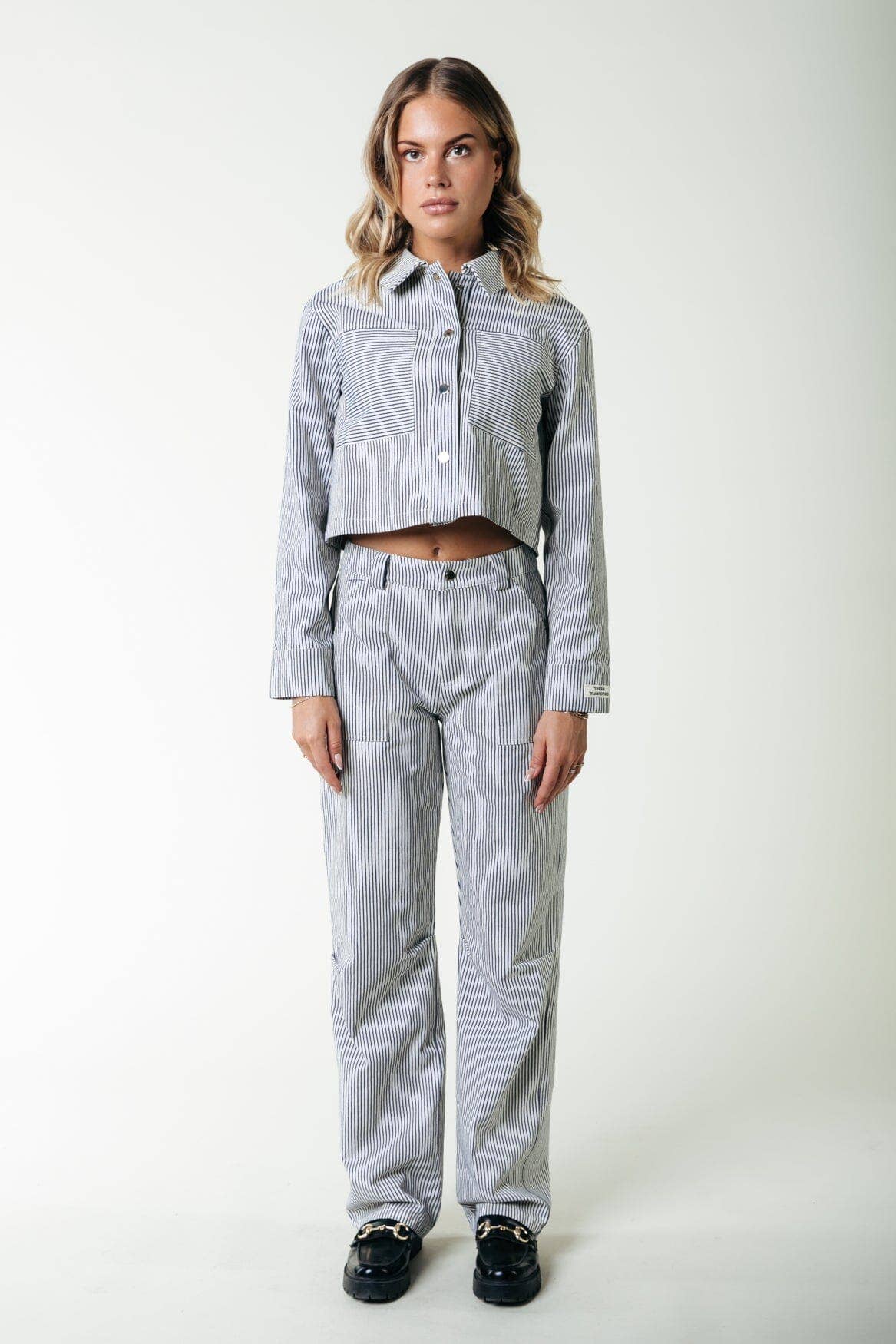 Gestreepte Werkbroek Kensi - Donker Marineblauw