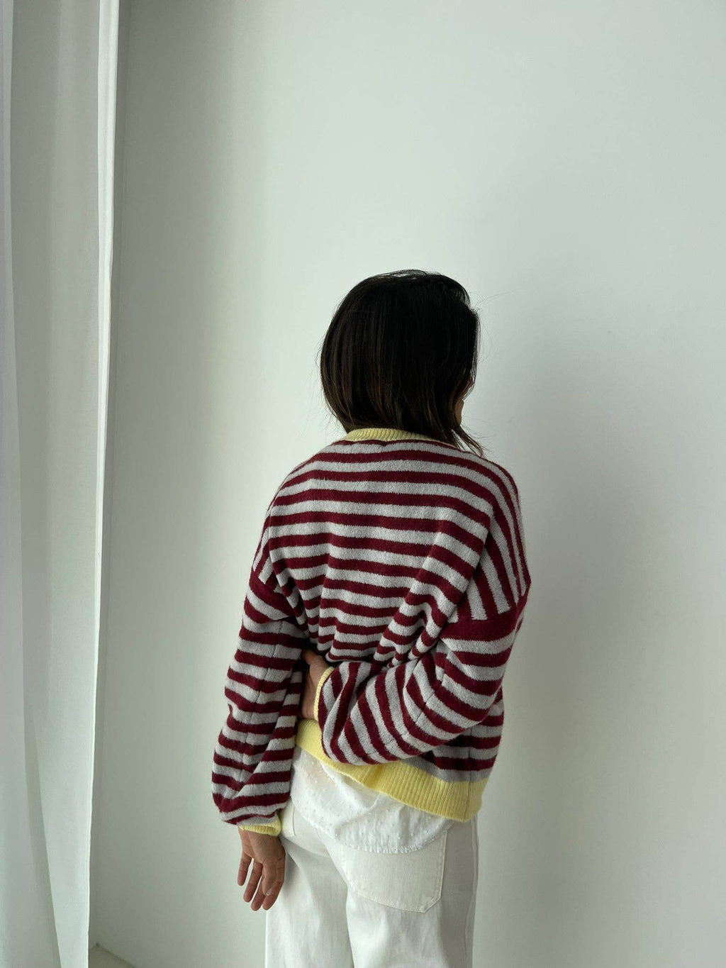 Jersey Pia Bourgondië en Grijs