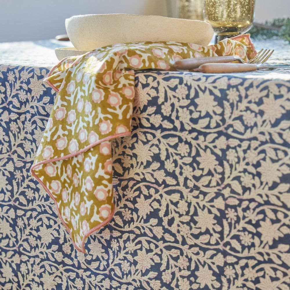 Indiase tafelkleed met bloemenprint Goa Indigo